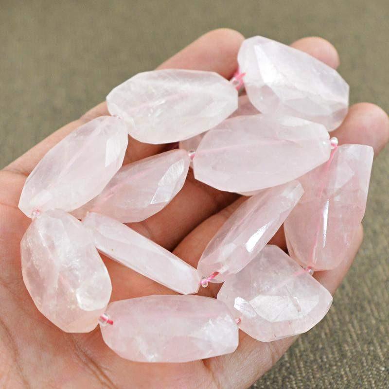 gemsmore:Natural Drilled Pink Rose Quartz Faceted Beads Strand