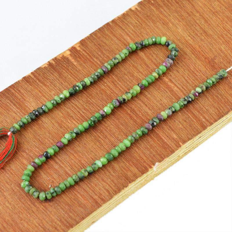 gemsmore:Natural Drilled Ruby Ziosite Round Faceted Beads Strand