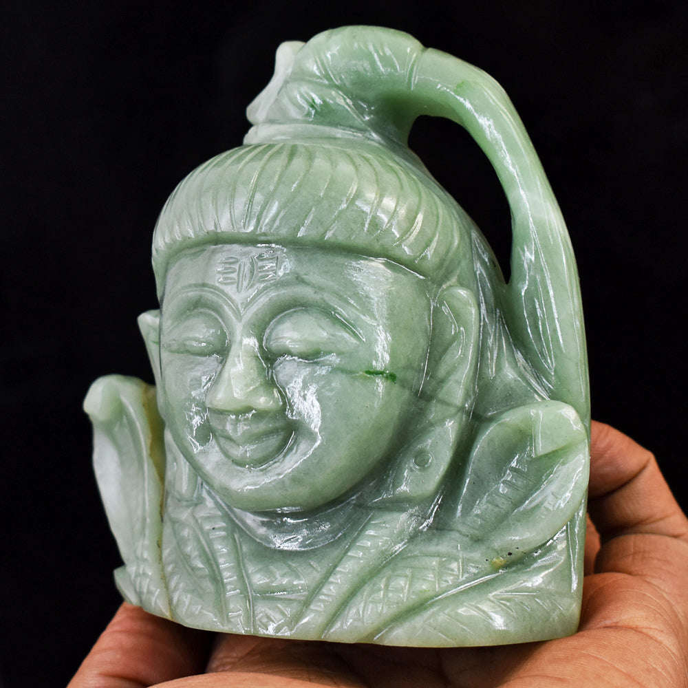 gemsmore:Natural Exclusive Aventurine Hand Carved Lord Shiva Head