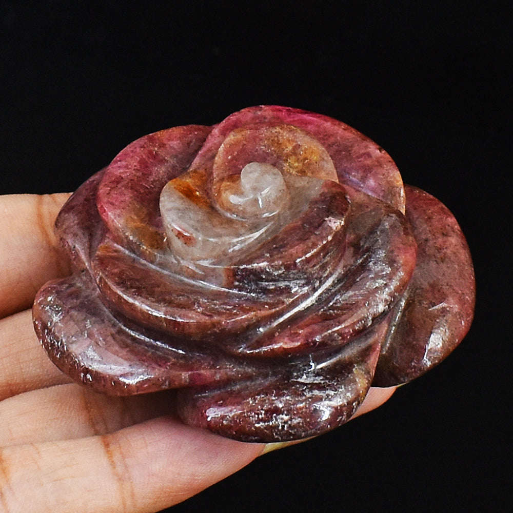 gemsmore:Natural Exclusive Hand Carved Pink Rhodonite Rose Gemstone