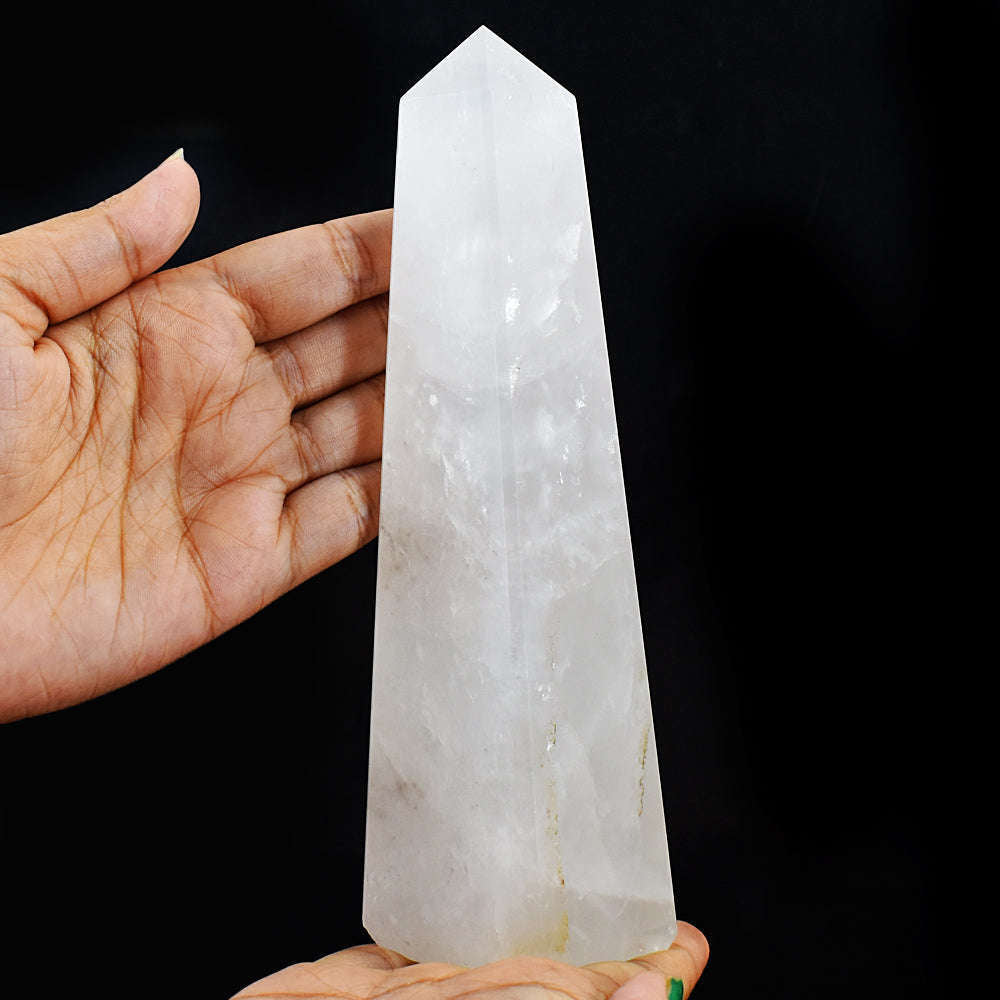 gemsmore:Natural Exclusive Pink Rose Quartz Carved Healing Crystal Tower