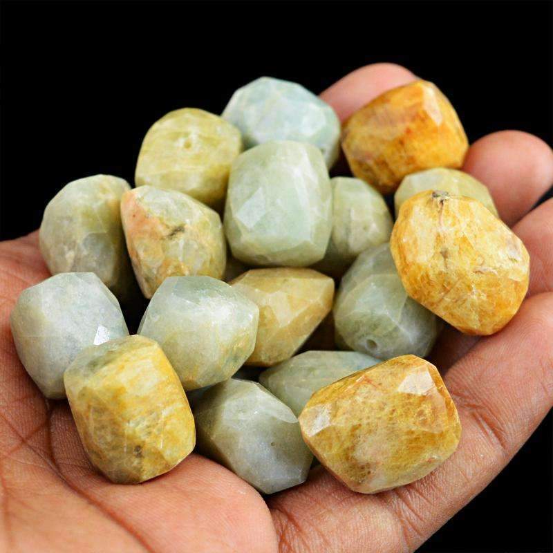 gemsmore:Natural Faceted Aquamarine Beads Lot - Untreated Drilled