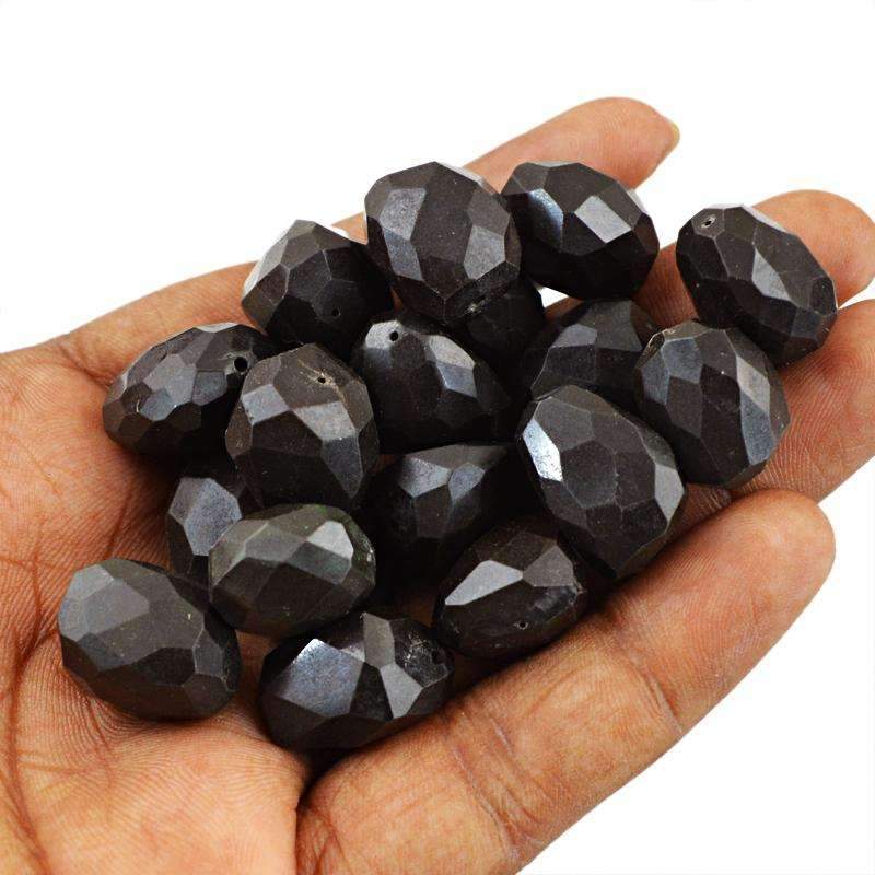 gemsmore:Natural Faceted Black Spinel Beads Lot - Drilled