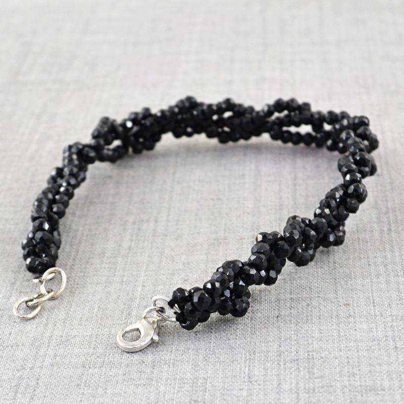 gemsmore:Natural Faceted Black Spinel Bracelet Round Shape Beads