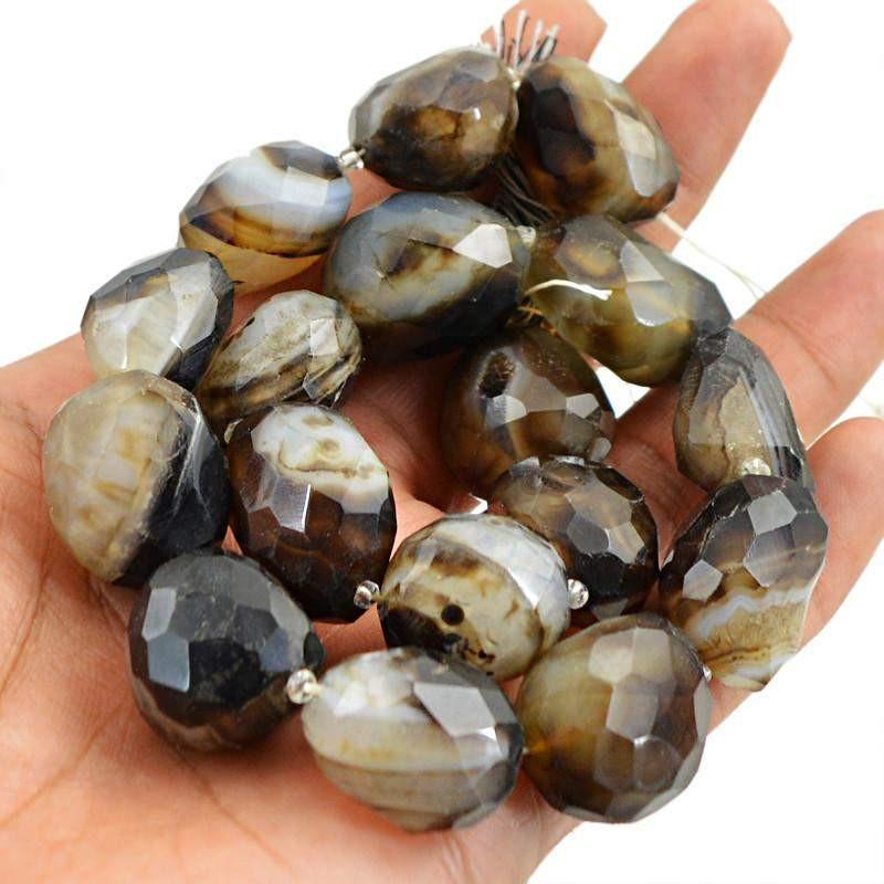 gemsmore:Natural Faceted Black & White Onyx Beads Strand