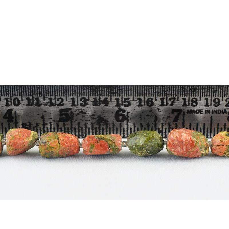 gemsmore:Natural Faceted Blood Green Unakite Drilled Beads Strand