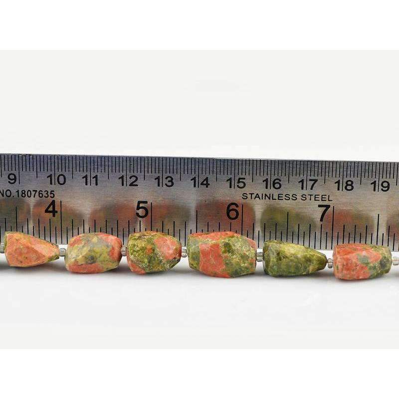 gemsmore:Natural Faceted Blood Green Unakite Strand Drilled Beads