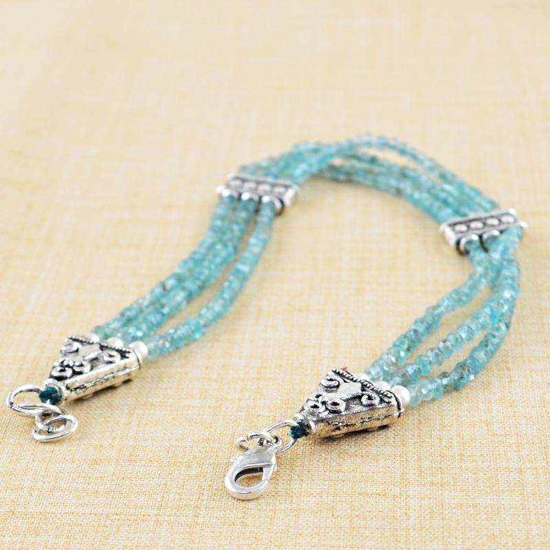 gemsmore:Natural Faceted Blue Apatite Bracelet Round Shape Beads