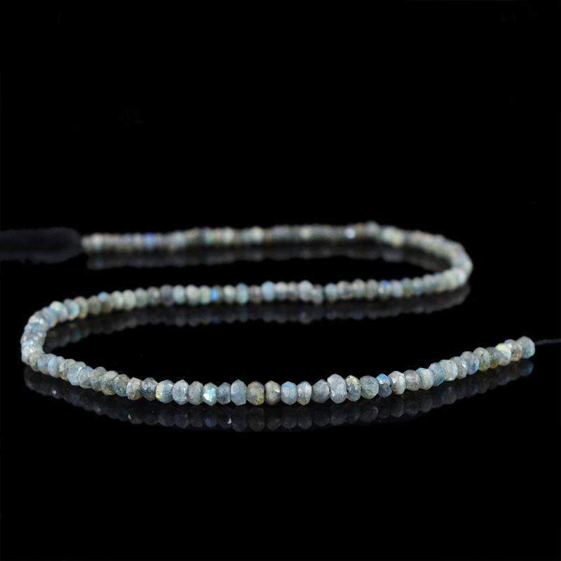 gemsmore:Natural Faceted Blue Flash Labradorite Beads Strand Round Shape Drilled