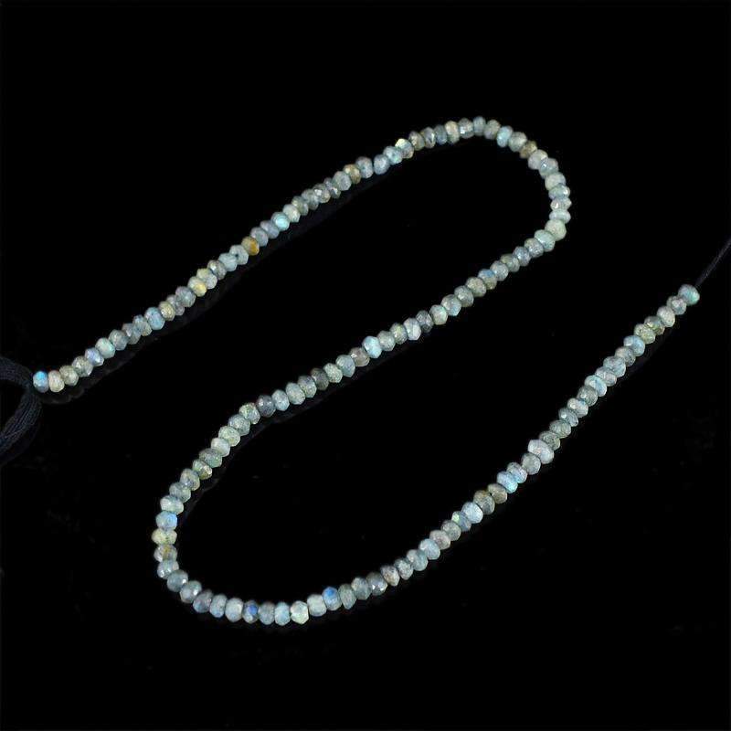 gemsmore:Natural Faceted Blue Flash Labradorite Beads Strand Round Shape Drilled