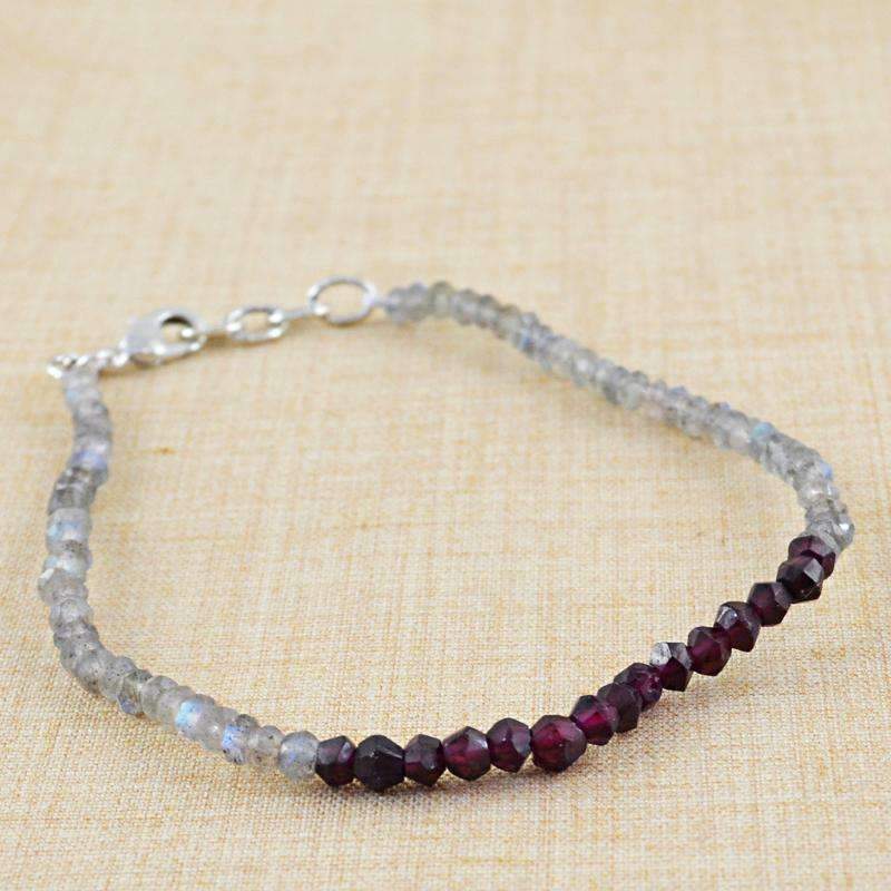 gemsmore:Natural Faceted Blue Flash Labradorite & Red Garnet Beads Bracelet Round Shape