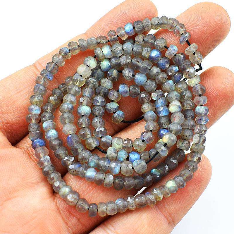gemsmore:Natural Faceted Blue Flash Labradorite Round Shape Drilled Beads Strand