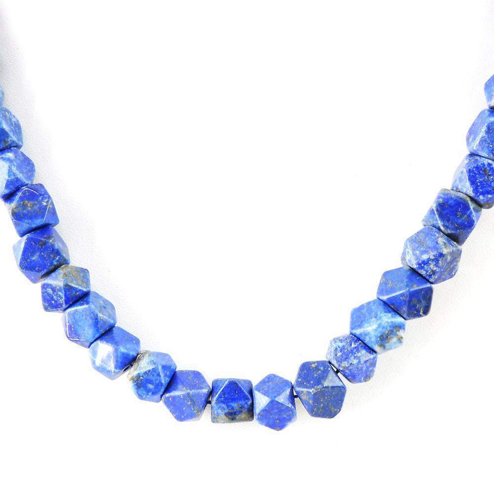 gemsmore:Natural Faceted Blue Lapis Lazuli Necklace Untreated Beads