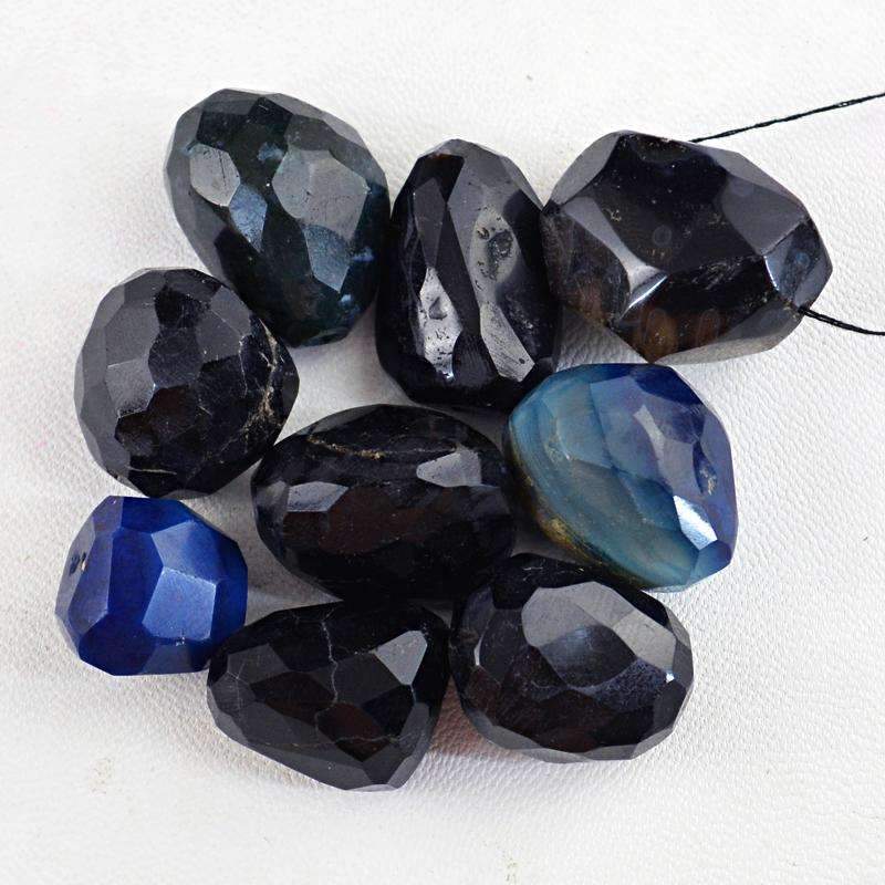 gemsmore:Natural Faceted Blue Onyx & Blue Tanzanite Drilled Beads Lot