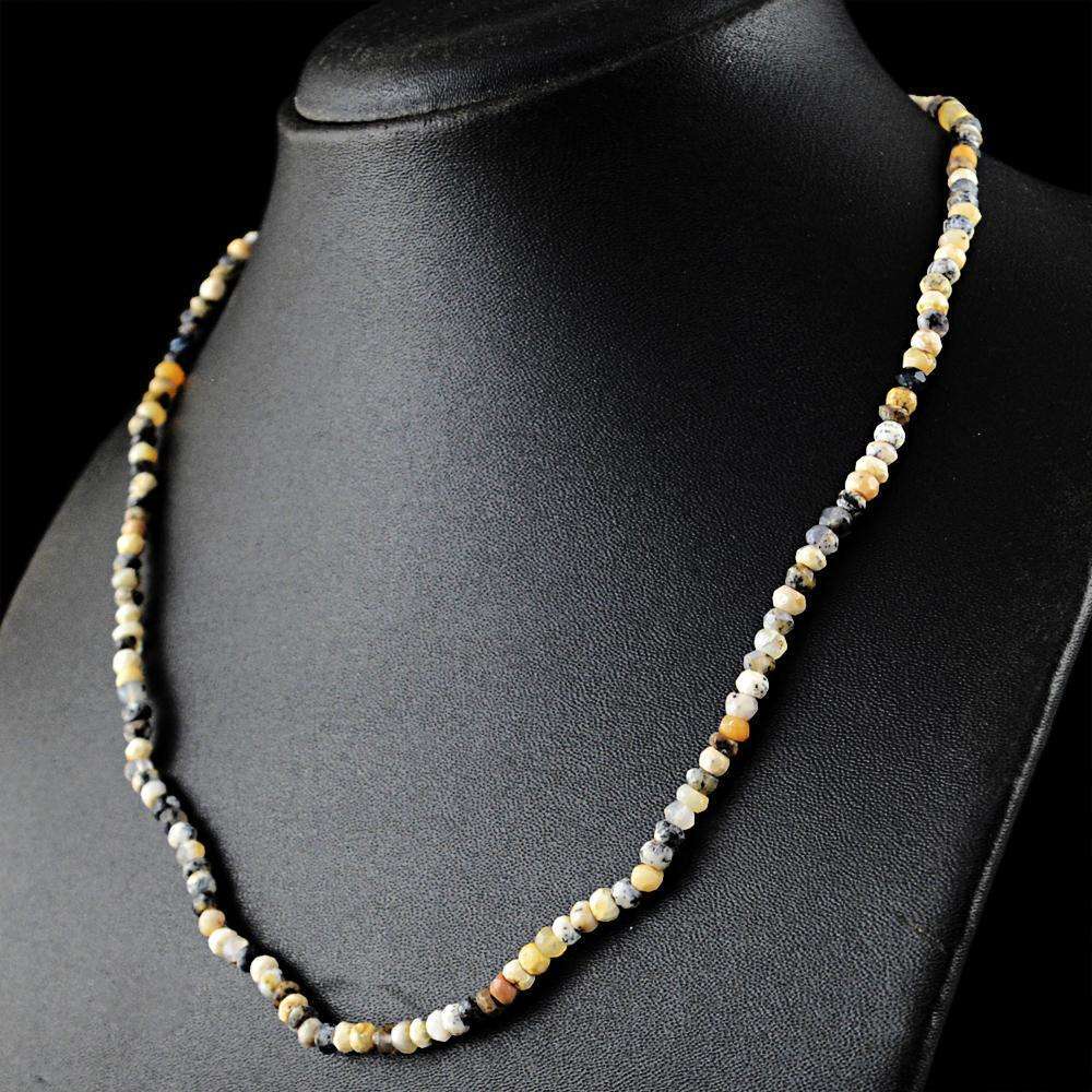 gemsmore:Natural Faceted Dendrite Opal Necklace - Round Shape Beads