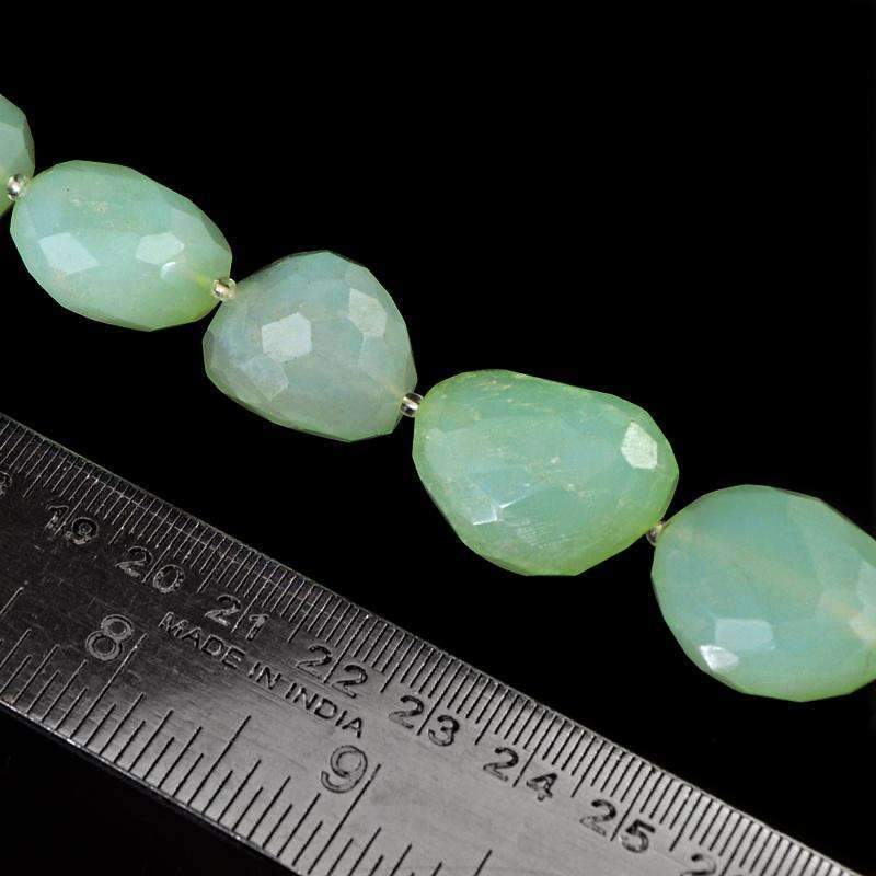 gemsmore:Natural Faceted Green Chalcedony Beads Strand - Drilled