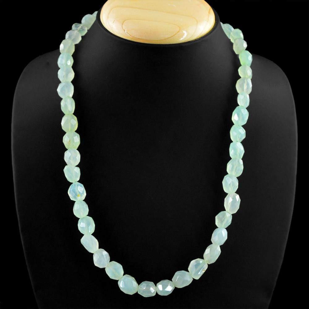 gemsmore:Natural Faceted Green Chalcedony Necklace Untreated Beads
