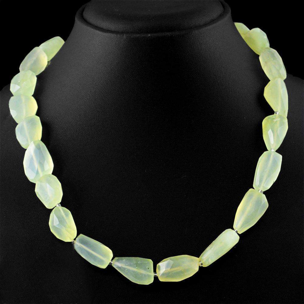 gemsmore:Natural Faceted Green Chalcedony Necklace Untreated Beads
