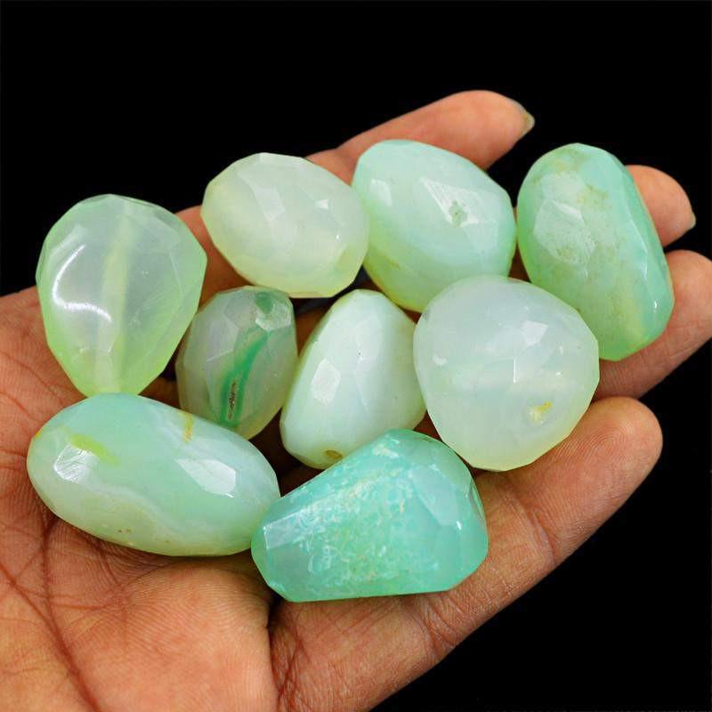 gemsmore:Natural Faceted Green Chalcedony Untreated Beads Lot