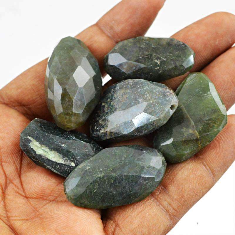 gemsmore:Natural Faceted Green Moss Agate Beads Lot - Drilled