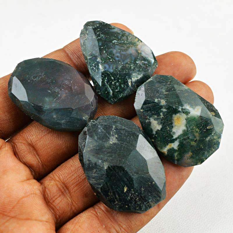 gemsmore:Natural Faceted Green Moss Agate Drilled Beads Lot