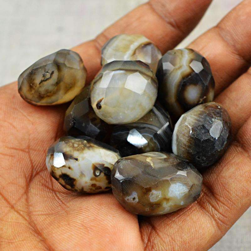 gemsmore:Natural Faceted Onyx Drilled Beads Lot