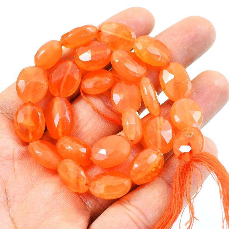 gemsmore:Natural Faceted Orange Carnelian Drilled Beads Strand