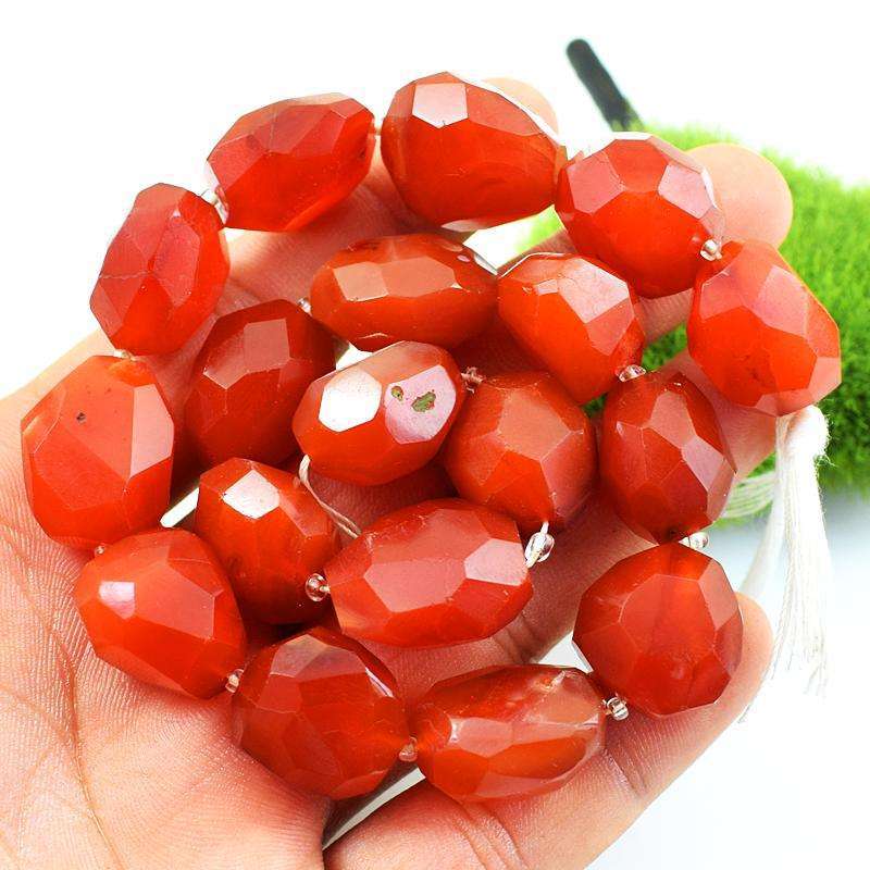 gemsmore:Natural Faceted Orange Carnelian Drilled Beads Strand