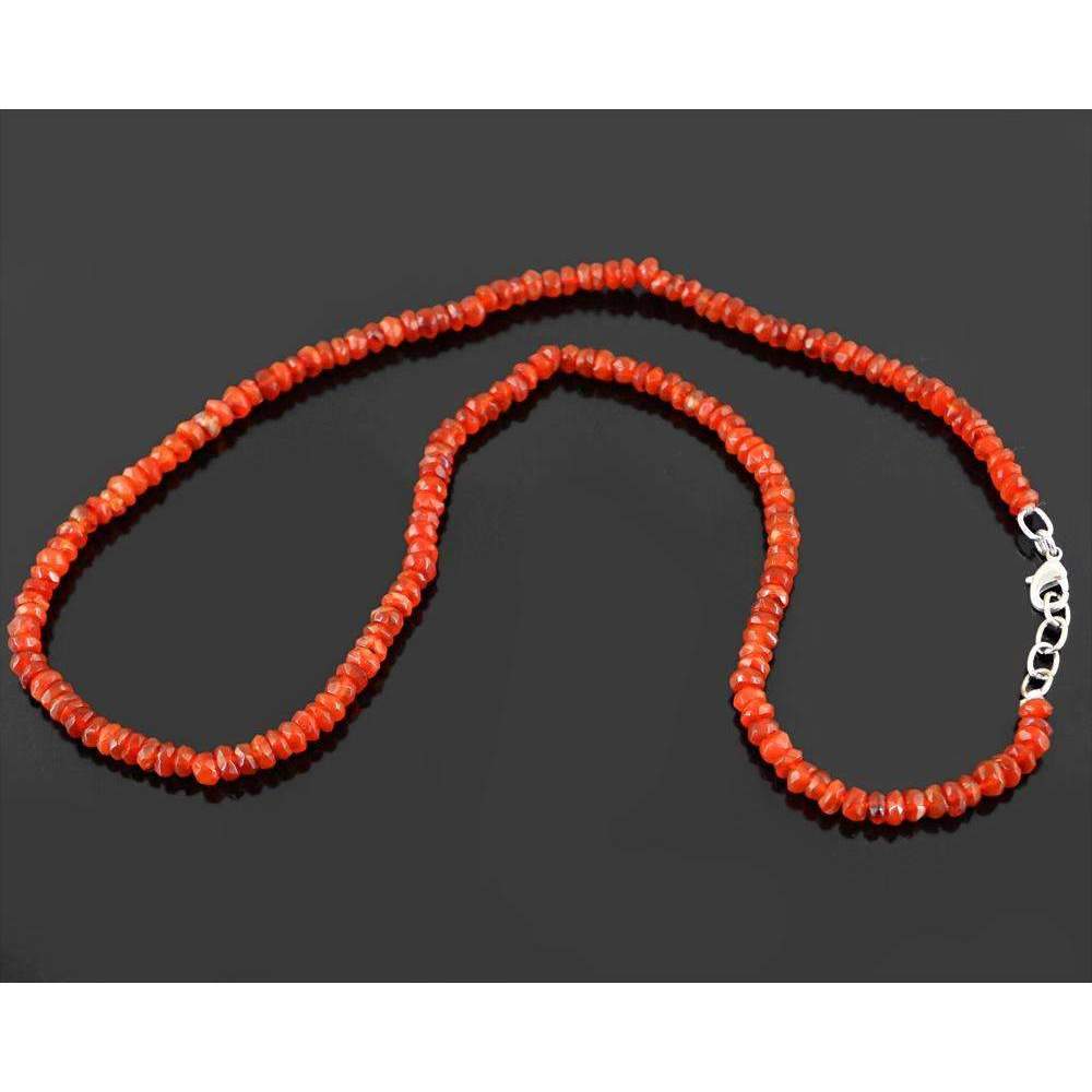 gemsmore:Natural Faceted Orange Carnelian Necklace - Round Shape Beads