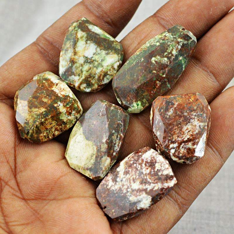gemsmore:Natural Faceted Picture Jasper Drilled Beads Lot