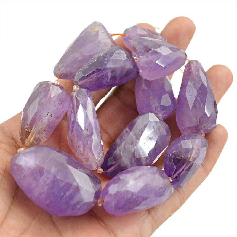 gemsmore:Natural Faceted Purple Amethyst Drilled Beads Strand