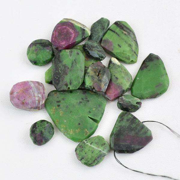 gemsmore:Natural Faceted Ruby Ziosite Beads Lot - Drilled