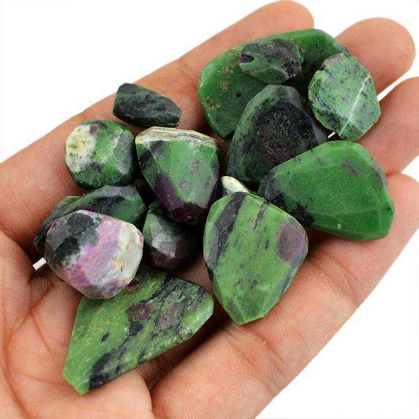 gemsmore:Natural Faceted Ruby Ziosite Beads Lot - Drilled