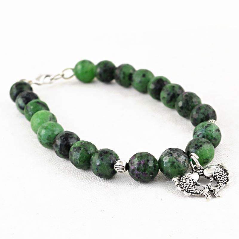 gemsmore:Natural Faceted Ruby Ziosite Bracelet - Round Shape Beads