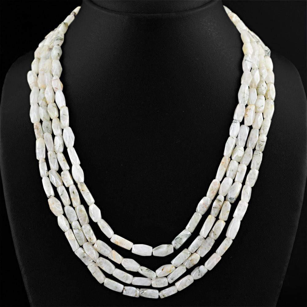 gemsmore:Natural Faceted Rutile Quartz Necklace Untreated 4 Line Beads