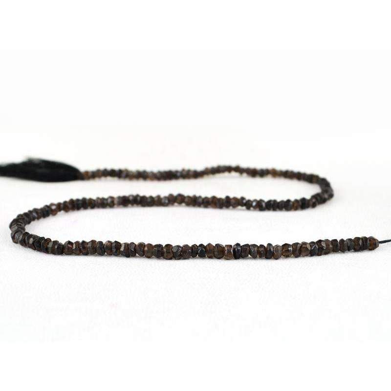 gemsmore:Natural Faceted Smoky Quartz Drilled Beads Strand Round Shape