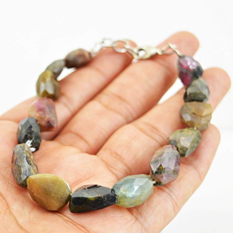 gemsmore:Natural Faceted Watermelon Tourmaline Bracelet Untreated Beads