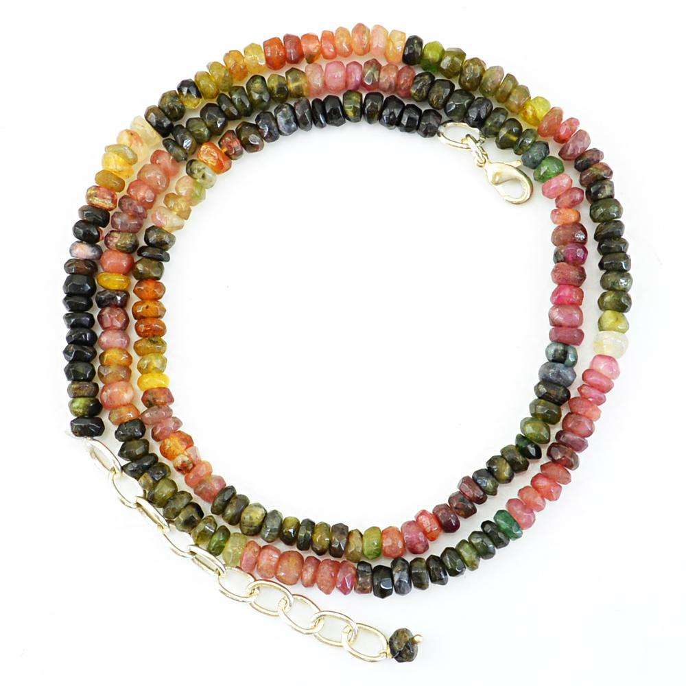 gemsmore:Natural Faceted Watermelon Tourmaline Necklace Round Shape Beads