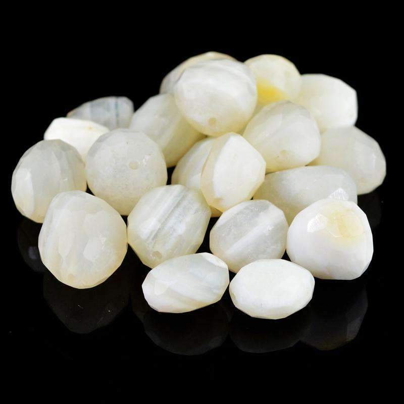 gemsmore:Natural Faceted White Agate Beads Lot - Drilled