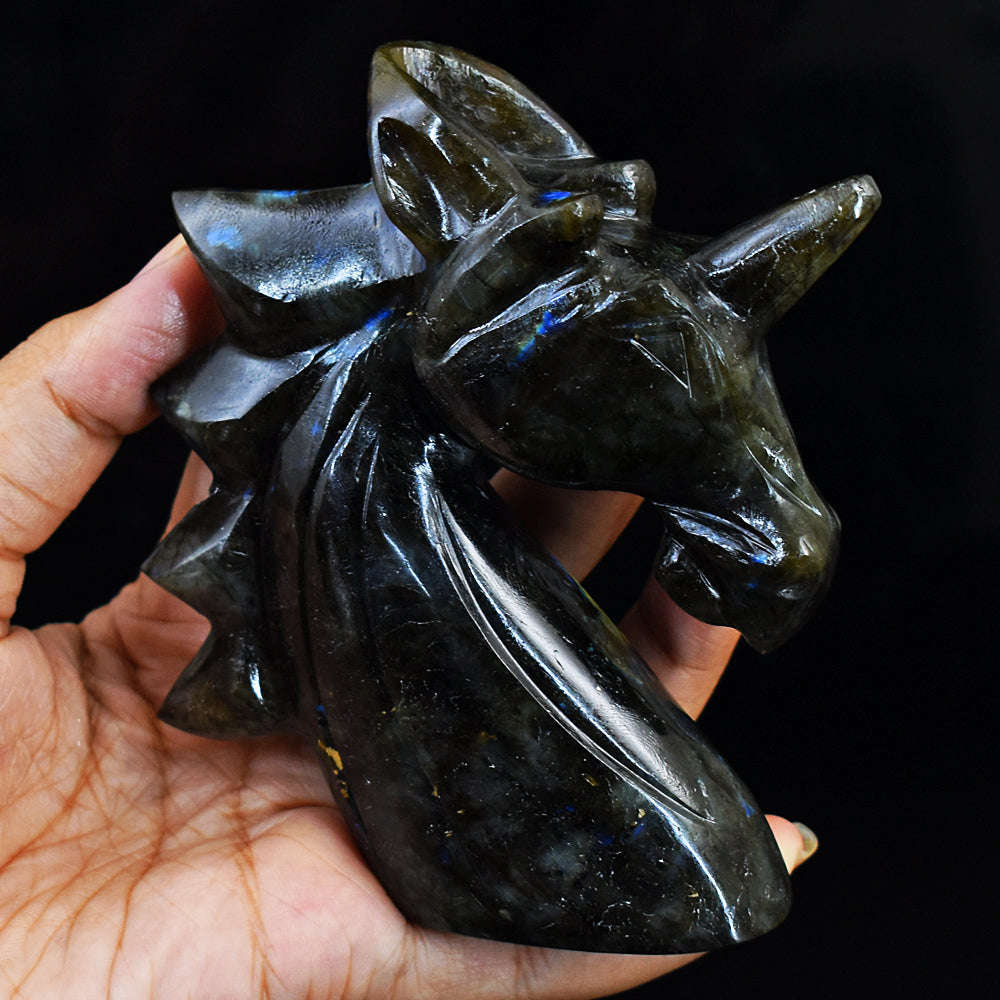 gemsmore:Natural Genuine  Amazing Flash Labradorite Carved Horse Head