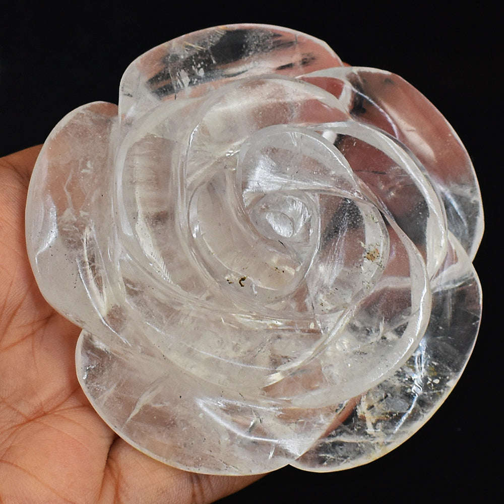 gemsmore:Natural Genuine Amazing White Quartz  Hand Carved Rose