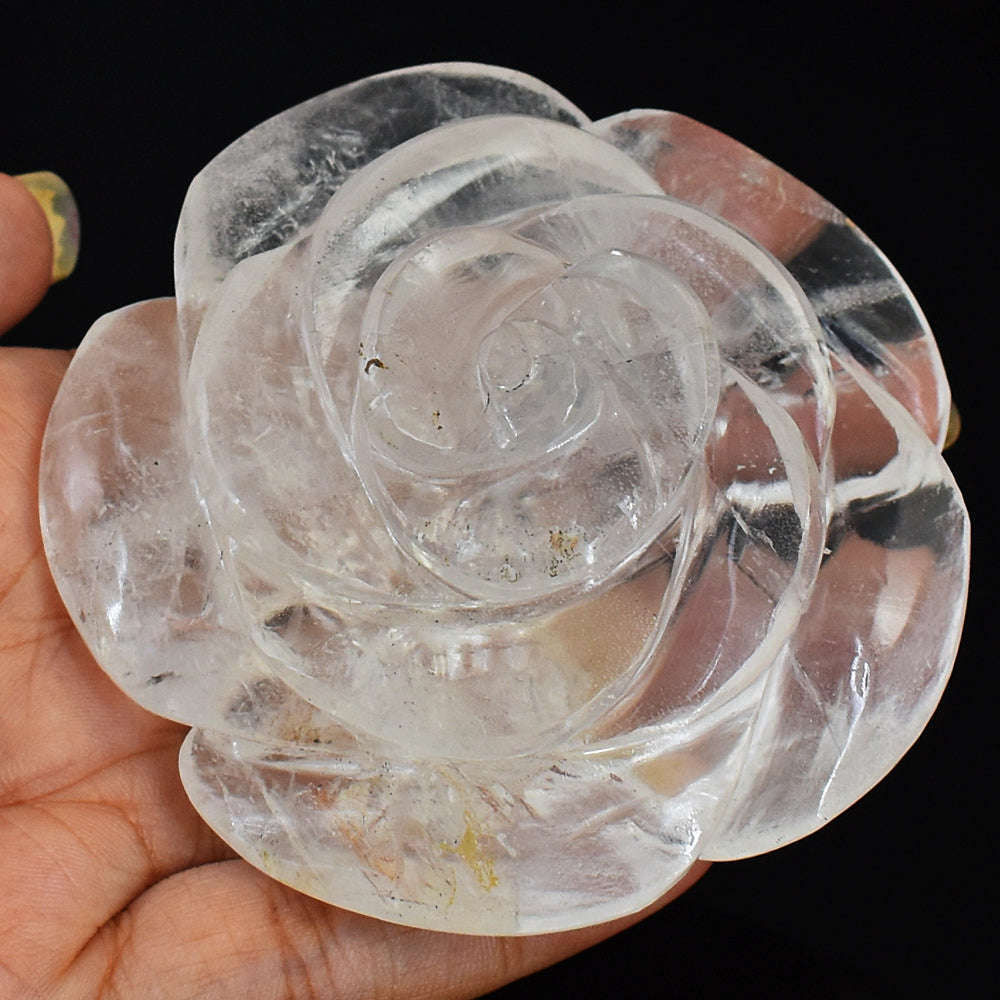 gemsmore:Natural Genuine Amazing White Quartz  Hand Carved Rose