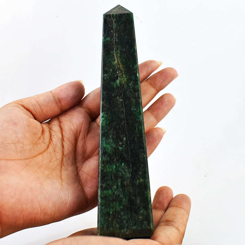 gemsmore:Natural Genuine Green Jade Carved Healing Crystal Tower