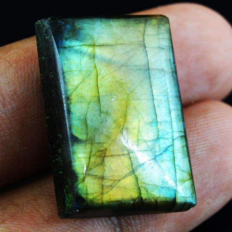 gemsmore:Natural Golden & Blue Flash Labradorite Gemstone Rectangular Shape