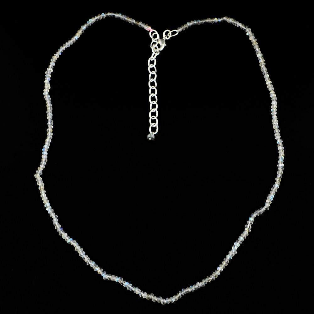 gemsmore:Natural Golden & Blue Flash Labradorite Necklace Faceted Round Shape Beads