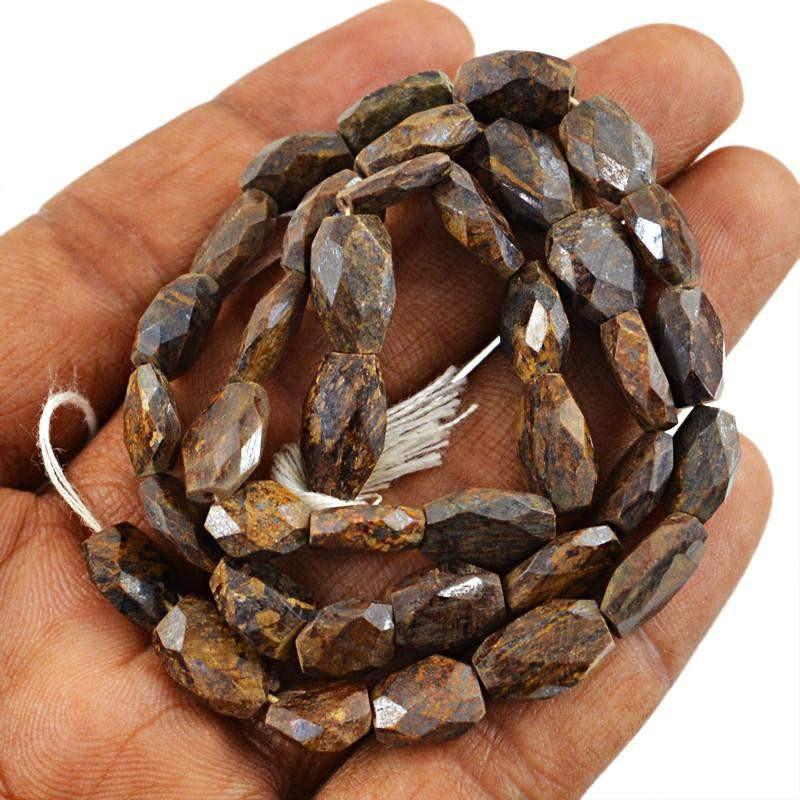 gemsmore:Natural Golden Bronzite Faceted Beads Strand