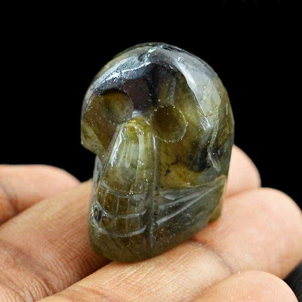 gemsmore:Natural Golden Color Flash Labradorite Gemstone Skull