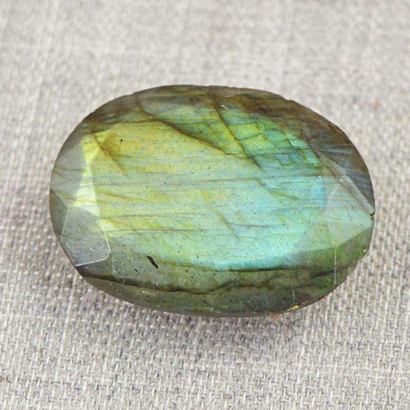 gemsmore:Natural Golden Flash Labradorite Checkered Cut Oval Shape Gemstone