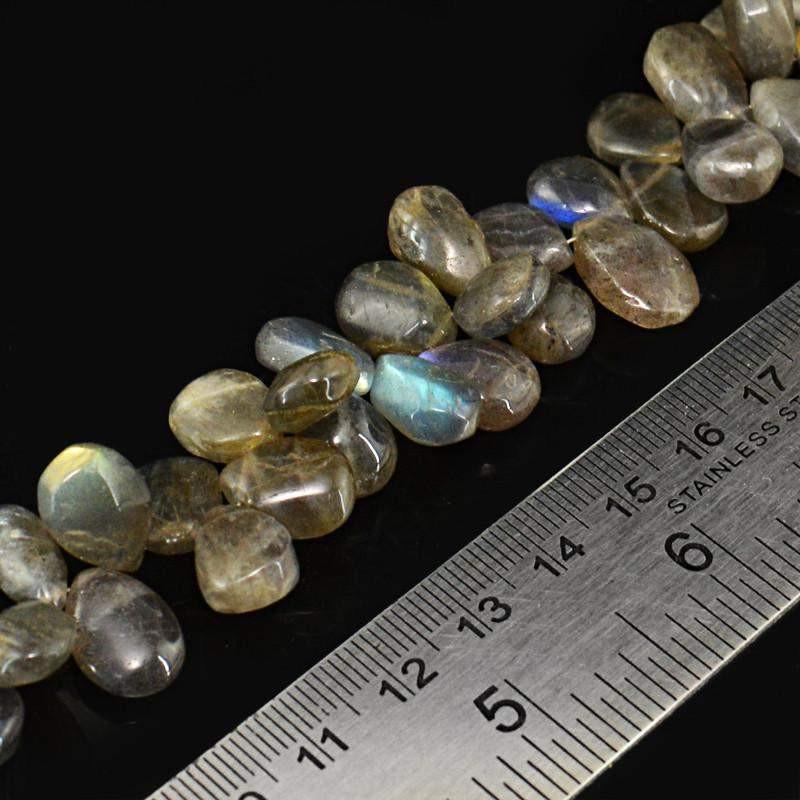 gemsmore:Natural Golden Flash Labradorite Drilled Beads Strand