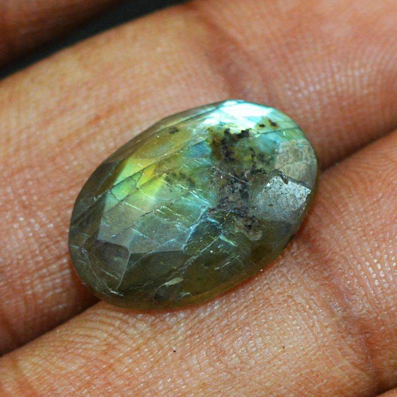 gemsmore:Natural Golden Flash Labradorite Gemstone Checkered Cut Oval Shape